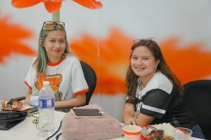 two women smiling